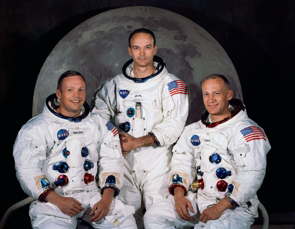 Apollo 11 crew – Neil Armstrong, Michael Collins, and Buzz Aldrin. Credit: Radio Adelaide