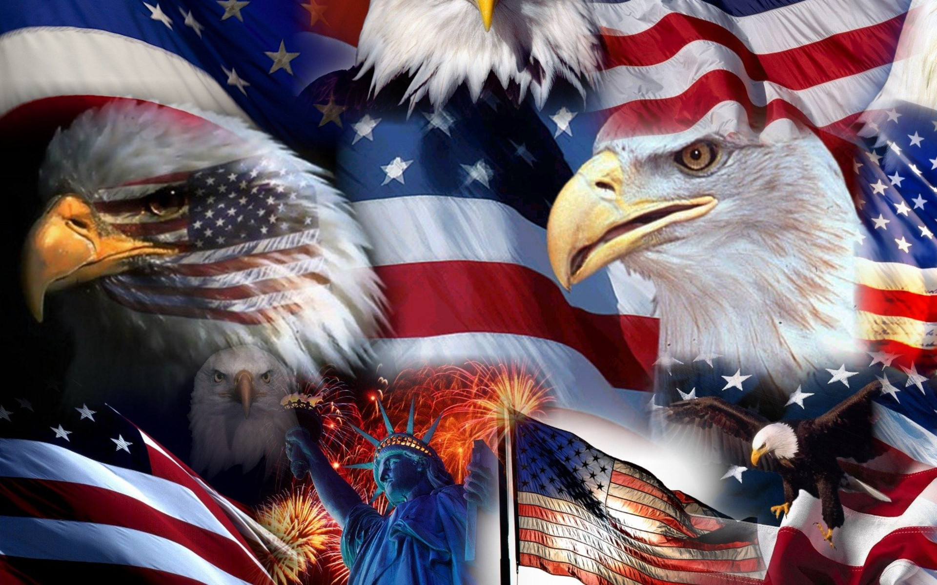 American flag with an American eagle. Credit to thewallpaper