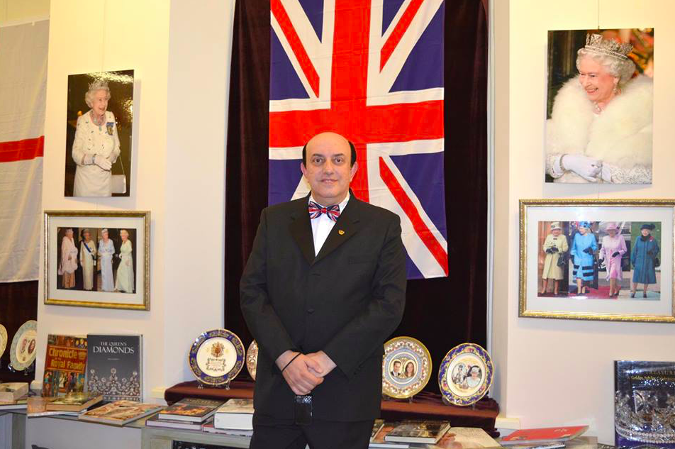 Gia Chanturia at his home archive dedicated to Queen Elizabeth II