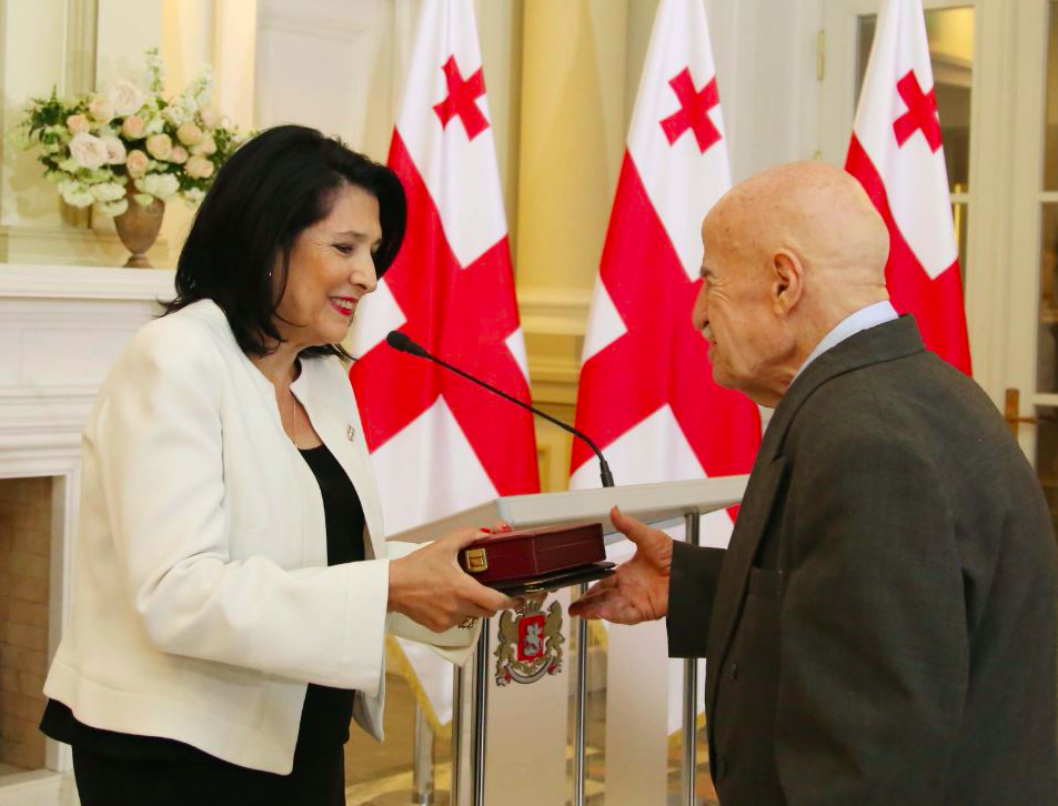 President of Georgia Salome Zourabichvili awarded Professor Nodar Natadze with the Presidential Order of Excellence on 26 May 2019. Credit to First Channel