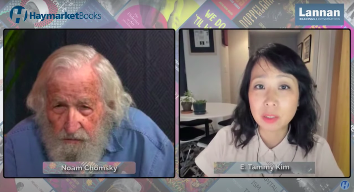Noam Chomsky and E. Tammy Kim. Screengrab from YouTube