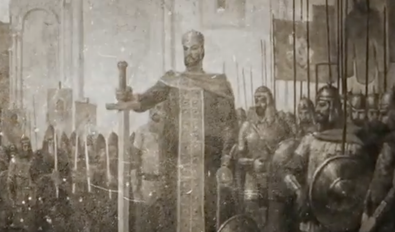 Saint King David IV. Screengrab from TV Imedi