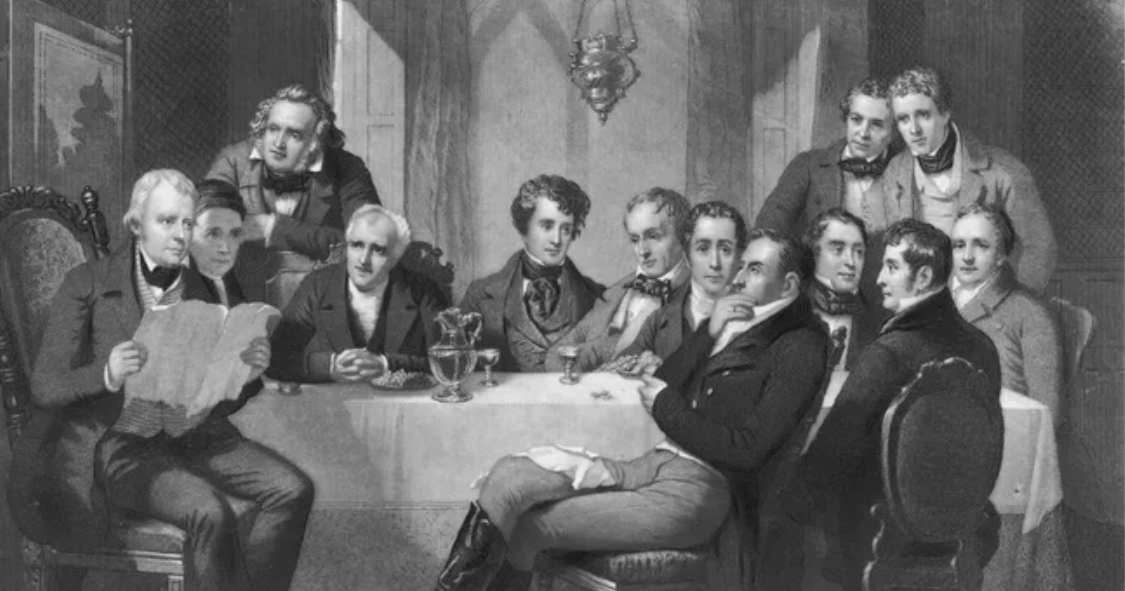 Sir Walter Scott, left, with friends at his Abbotsford Estate. Credit to Hulton Archive/Getty Images