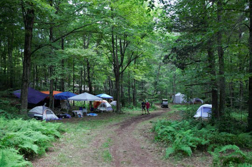 Tents and campsites in the woods near Max Yasgur's Farm in Bethel, NY, on 15 August 2019. Credit: Georgie Silvarole/Rochester Democrat and Chronicle