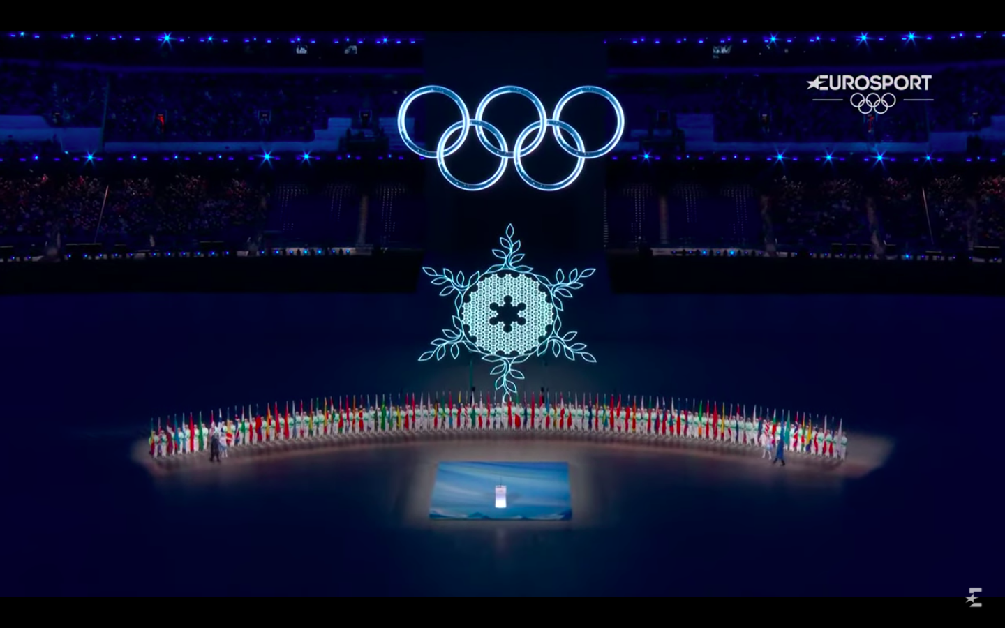 The opening ceremony of the 2022 Winter Olympics. Screengrab from Eurosport