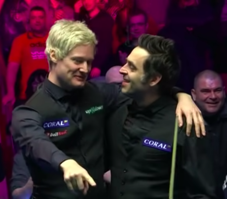 The runner-up Neil Robertson with Ronnie O'Sullivan. Credit: iTV4