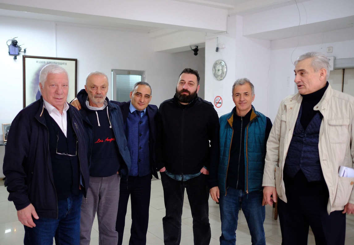 Akaki Sikharulidze and George Mamatsashvili with the colleagues before the CUJG election 2023. Credit to Reportiori