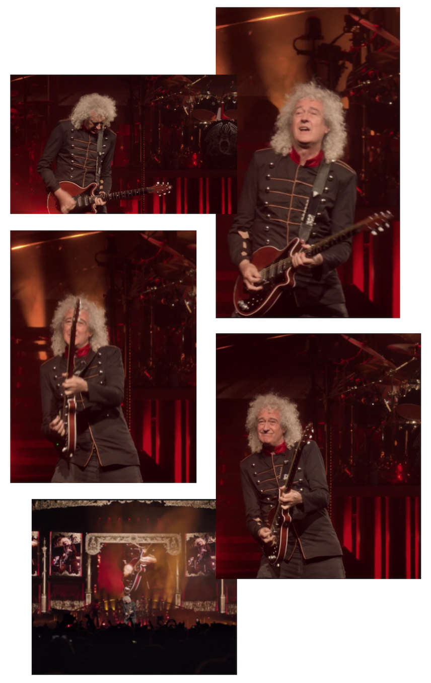 Brian May is performing "Tear It Up" (2). Credit to The Rhapsody Tour film