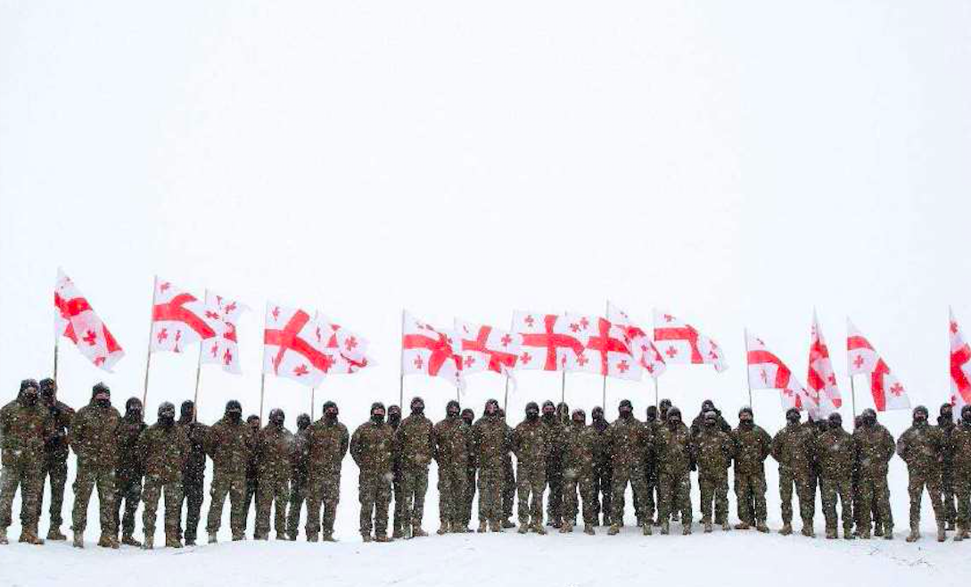 Georgian cadets of the Academy of Defence at the battleground where 100 years ago 300 young Georgian cadets fought against the Russian Red Army. Credit to MPN