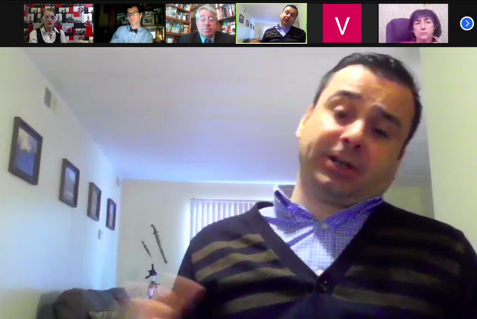Prof Vasil Rukhadze with Prof Diana Tkebuchava, George Labadze, Prof Vasil Kacharava, himself, Prof Katie Rostiashvili during the panel (L-R). Credit to BRAMS (MN)