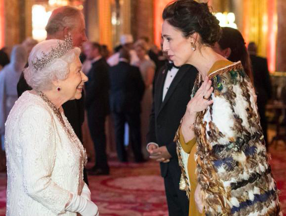 Queen Elizabeth II greets PM of NZ Jacinda Ardern at Buckingham Palace on 19 April 2018. Credit to CNN