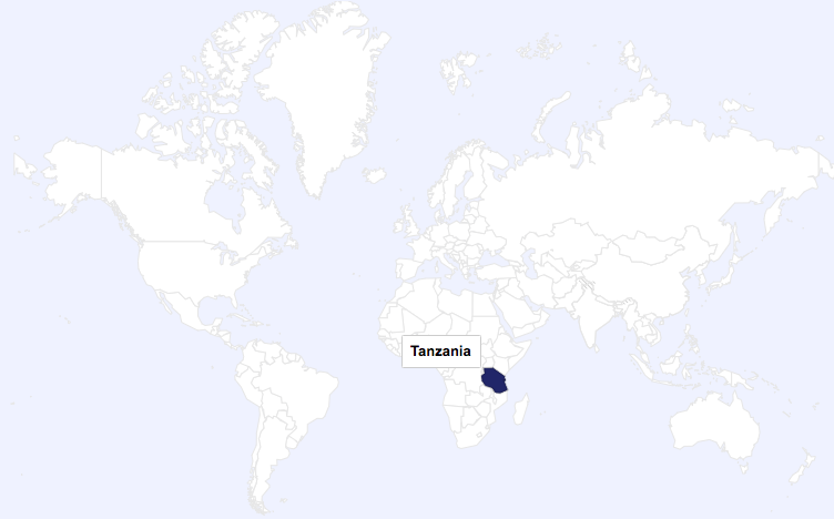 Tanzania on the world map