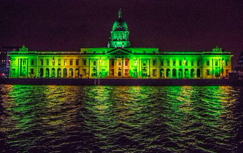 The Customs House, on the River Liffey, lit up for St Patrick's Day. Credit: The Irish Central/ St Patrick's Day Festival