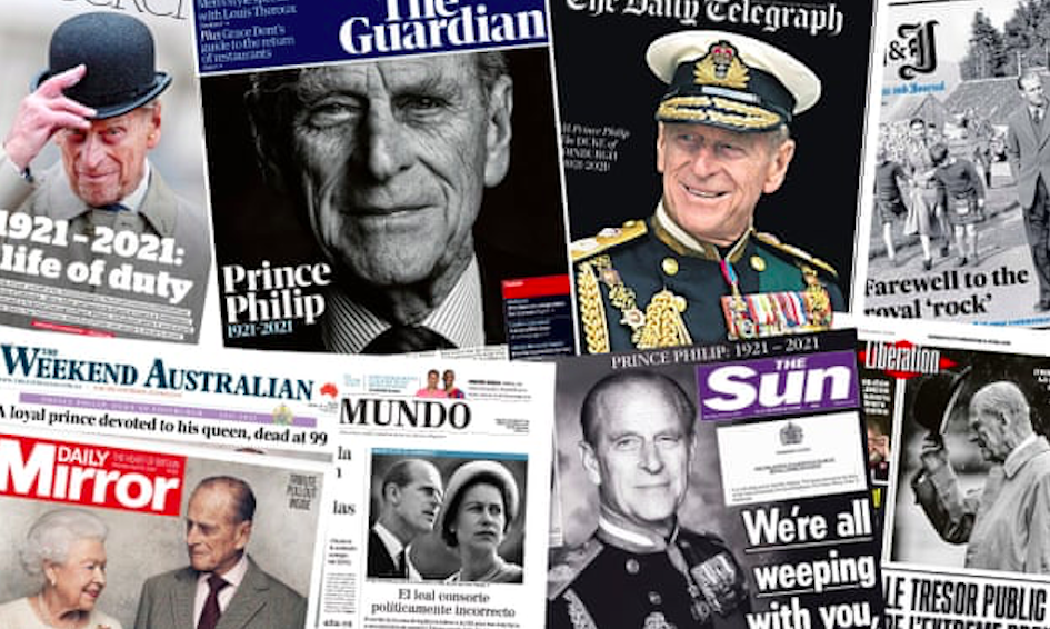 Front pages from around the world report on the death of Prince Philip. Composite - Various, Credit to The Guardian
