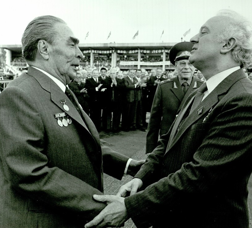 Leonid Brezhnev and Eduard Shevardnadze. Credit: NPLG/Iverieli