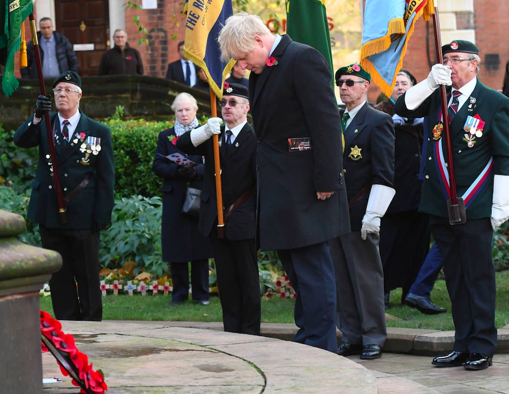PM Boris Johnson during two-minute silence on Armistice Day 2019. Credit: The Standard