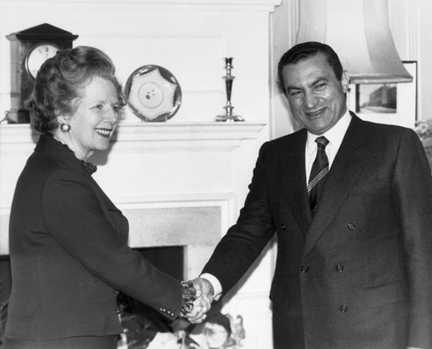 PM Margaret Thatcher greets Egyptian President Hosni Mubarak at No. 10 Downing Street, London on 14 March 1985. Credit_AP/Reuters