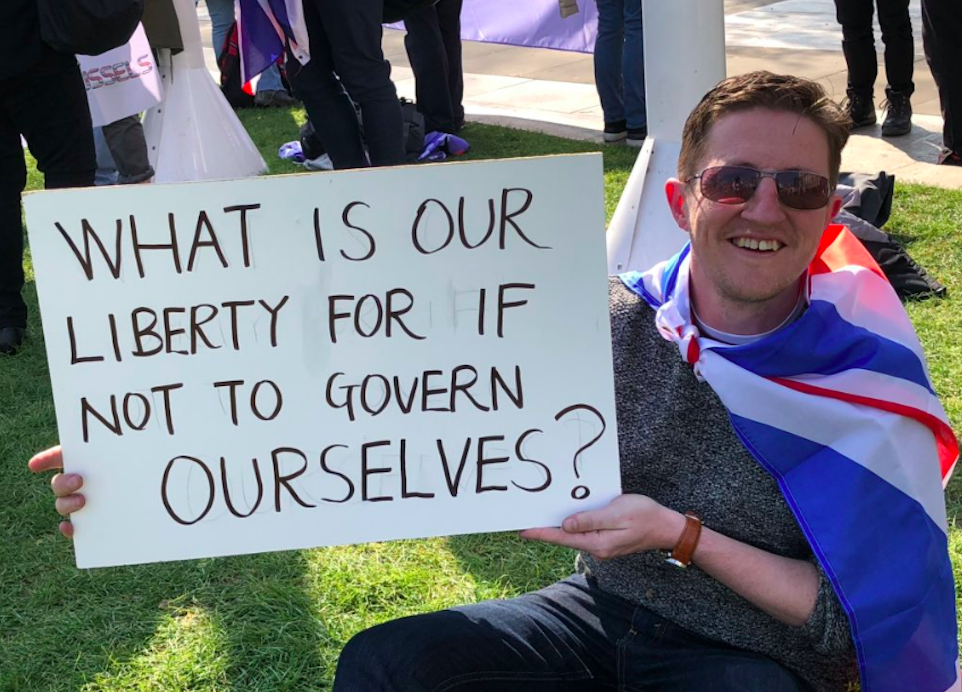Placards were all around on Brexit Day. Credit: Suzanne Evans on Twitter
