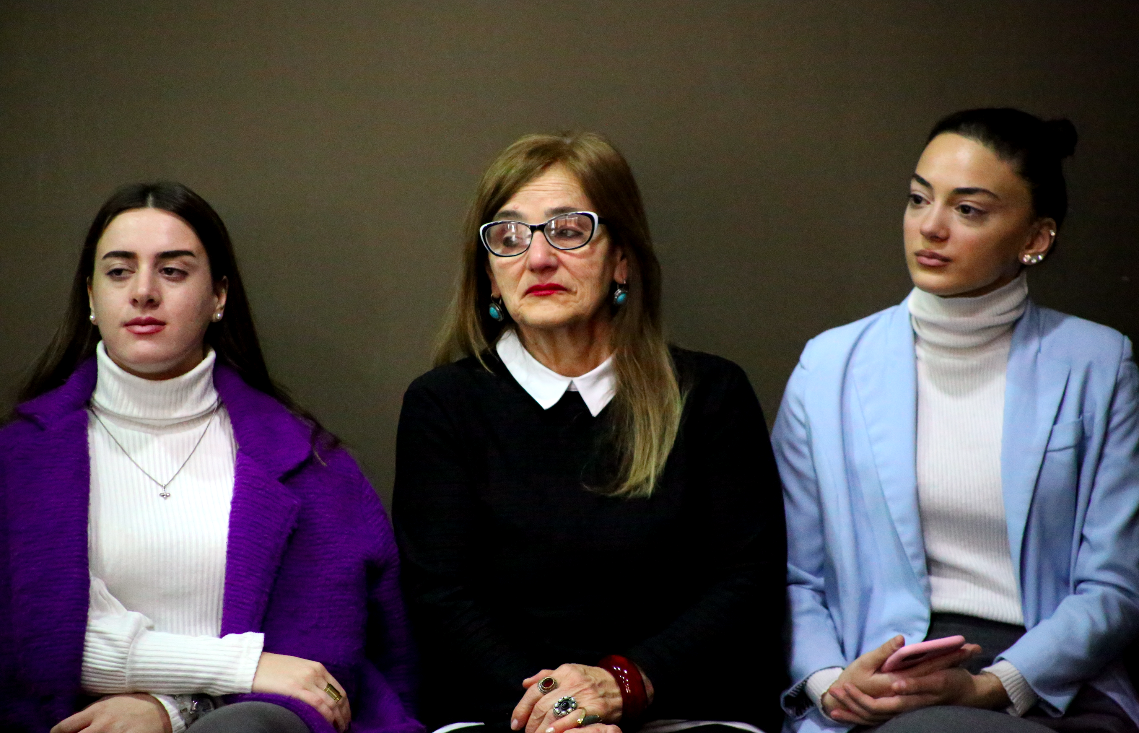 Professor Diana Tkebuchava (C) with her students at the public lecture by Nathan Carpenter. Credit to Mari Moseshvili
