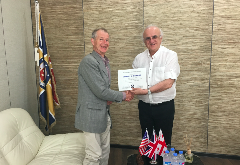 Professor Jeremy Ramsden of Buchingham University (UK), and the President of Grigol Robakidze University, Professor Mamuka Tavkhelidze (Georgia). Credit to BRAMS/MN