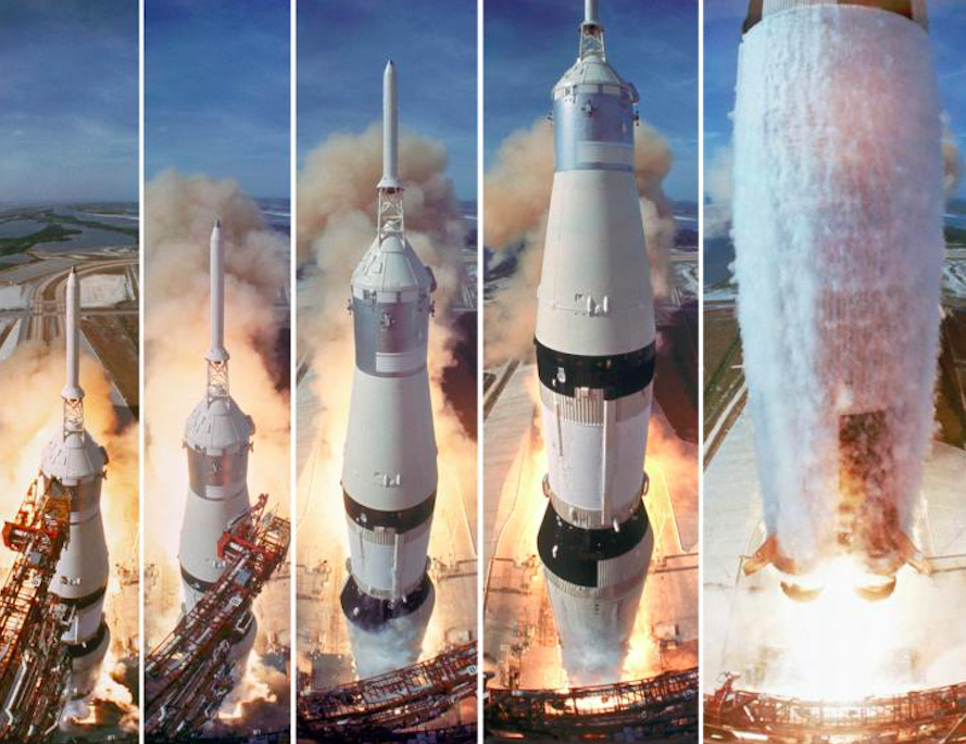 The Saturn V clears the launch pad and Apollo 11 blasted the first humans to the moon on 16th July 1969. Credit: CNN