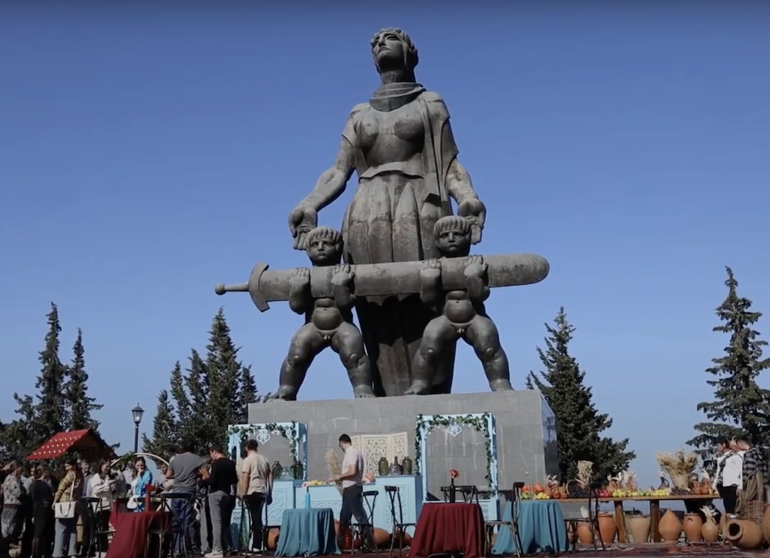 The next generation will also grow (1975), 30th anniversary WWII monument by Georgian sculpturer Merab Berdzenishvili at the entrance of Marneuli town, southern Georgia 2023