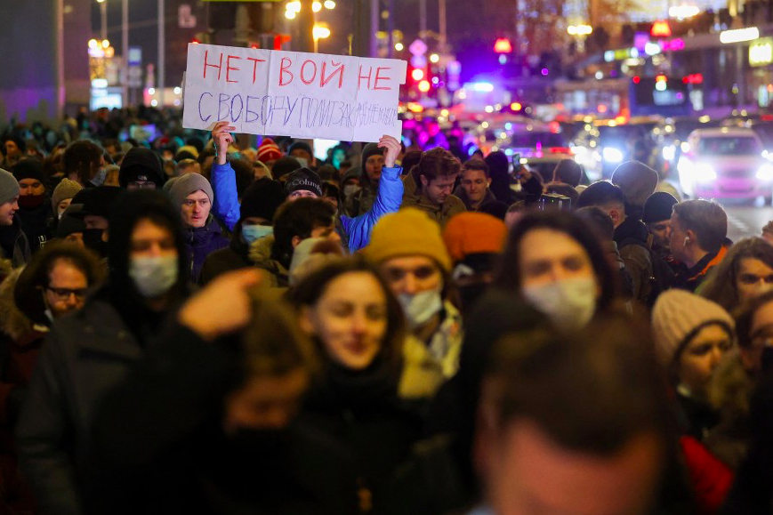 An anti-war protest in Moscow, Russia. Credit to The New York Post/Reuters