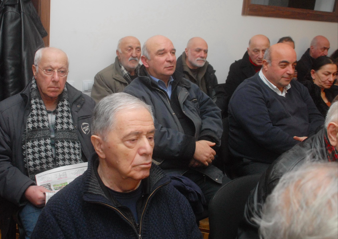 Armaz Sanmeblidze, Zurab Kobalia and the journalists of Agraruli Sakartvelo magazine. Credit: Jemal Kasradze