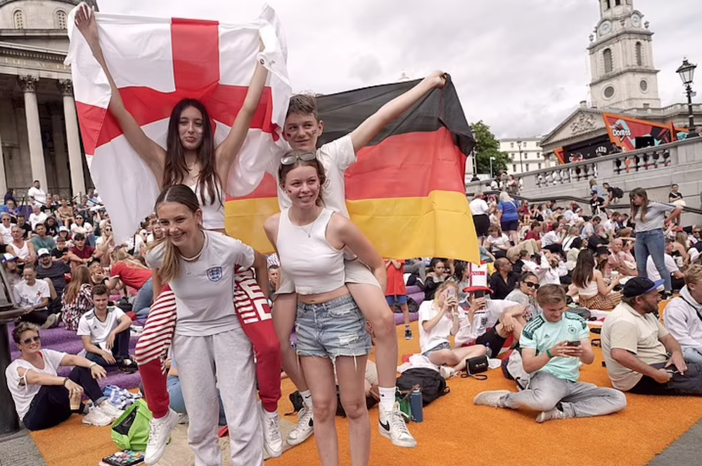 Fans at Wembley Way before the UEFA Women's Euro 2022 final. Credit to PA