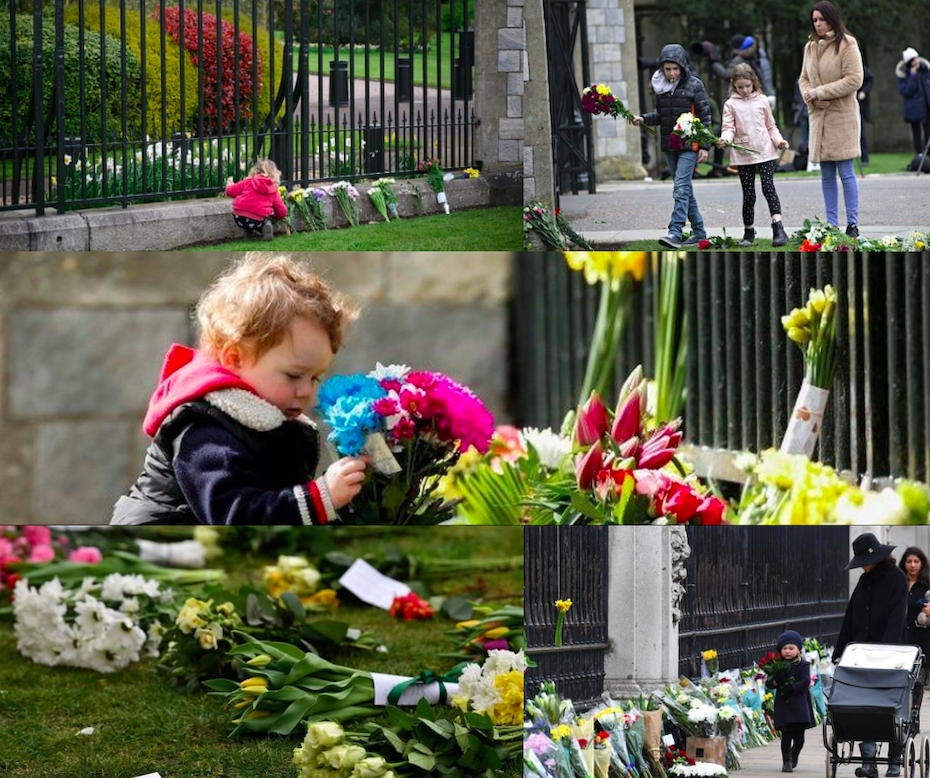 Floral tributes to the late Prince Philip from the children. Composite - Various, Credit to BRAMS