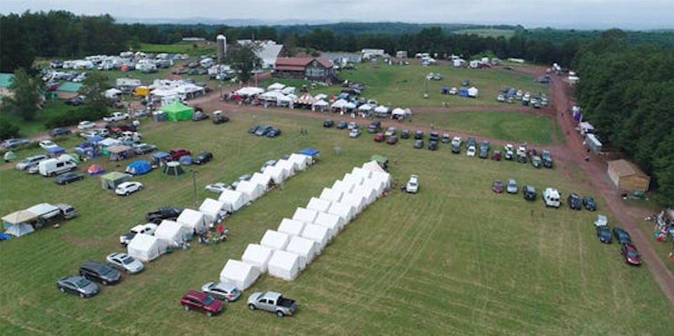 Glamping tents set up at the Yasgurs Road Reunion in Bethel, 16 August 2019. Credit: Peter Carr and John Meore/The Journal News