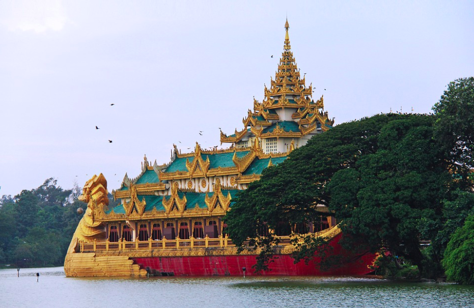 Golden pagoda at sunset, Burma