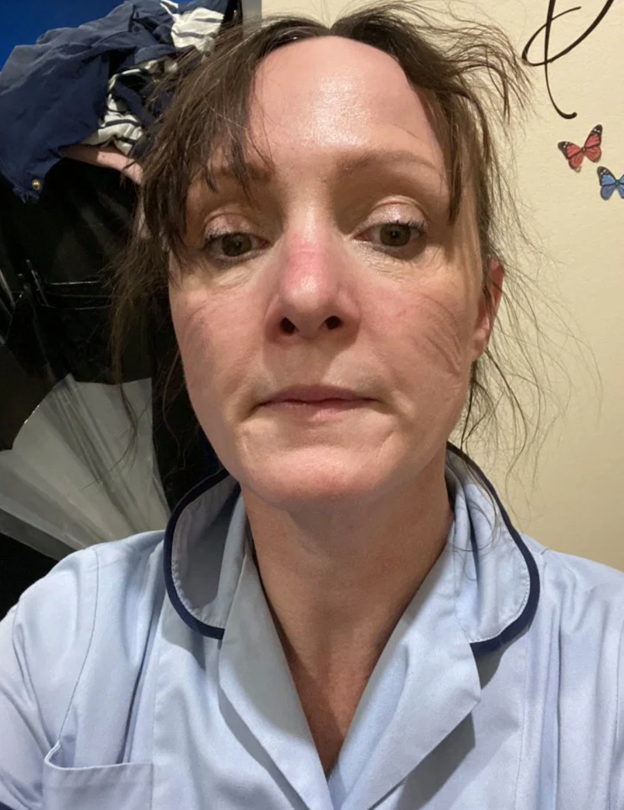 One of NHS workers at the end of an exhausting shift battling coronavirus. Credit to The Sun via Twitter