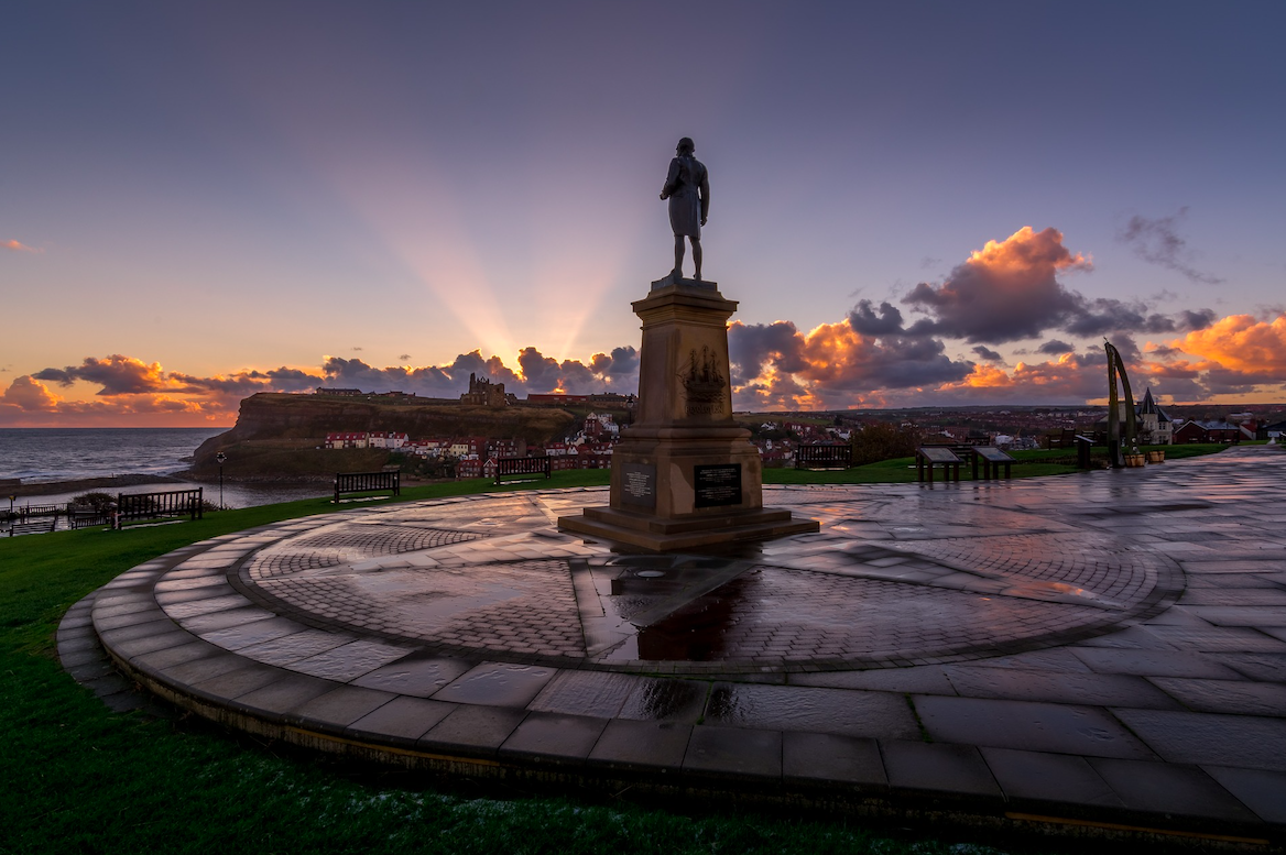The statue of Captain Cook in Whitby harbour. Credit: Tim Hill