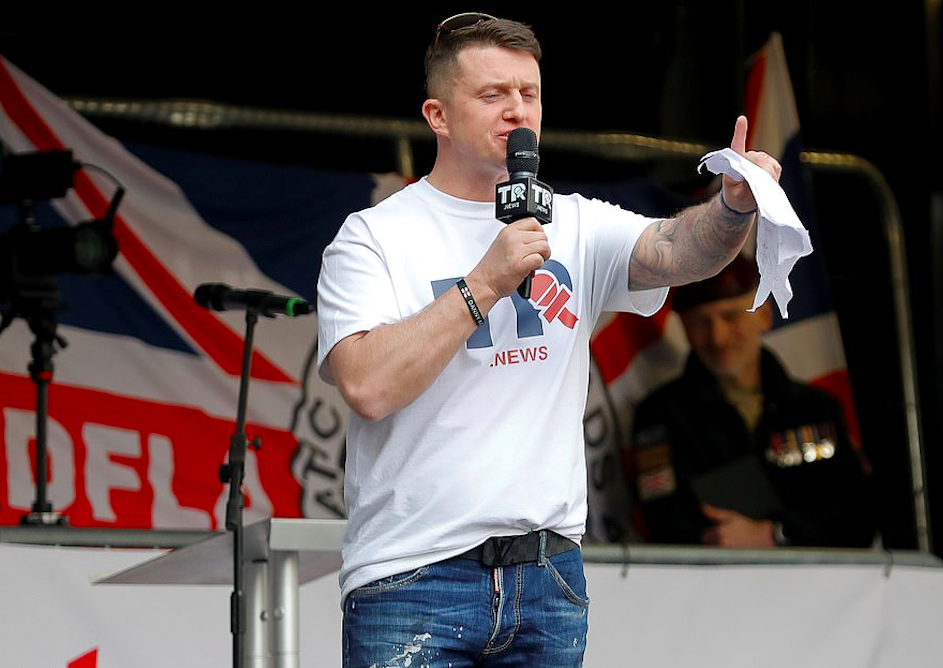 Tommy Robinson speaking to crowds assembled outside Parliament. Credit: The Daily Mail/Reuters