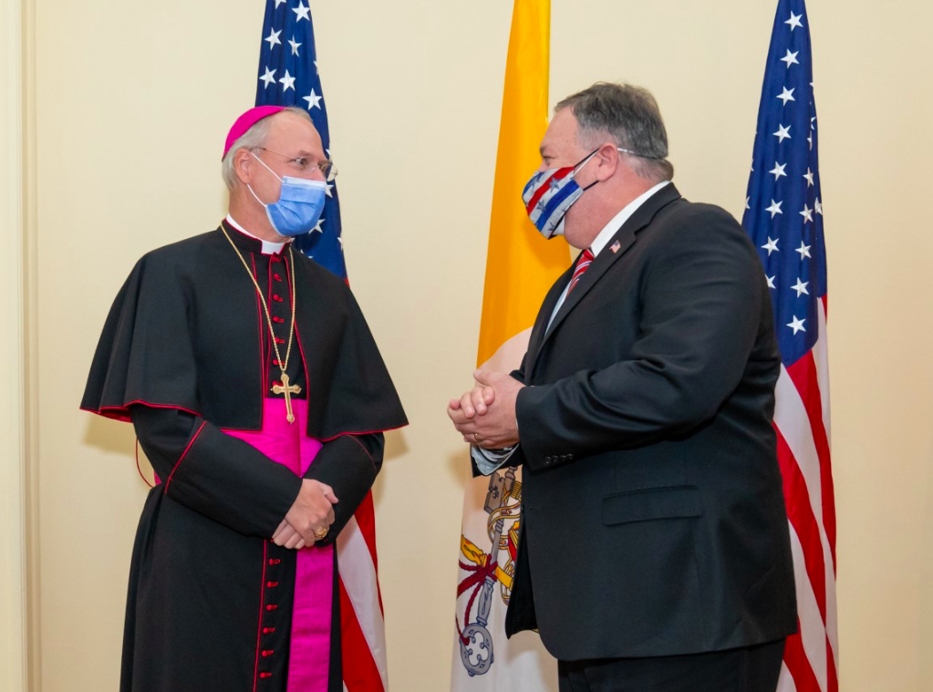 Archbishop Paul Fitzpatrick Russell (L) and US Secretary of State (R). Retrieved from SecPompeo Twitter