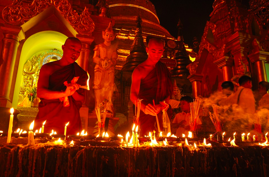 Buddhists in Yangon, Burma