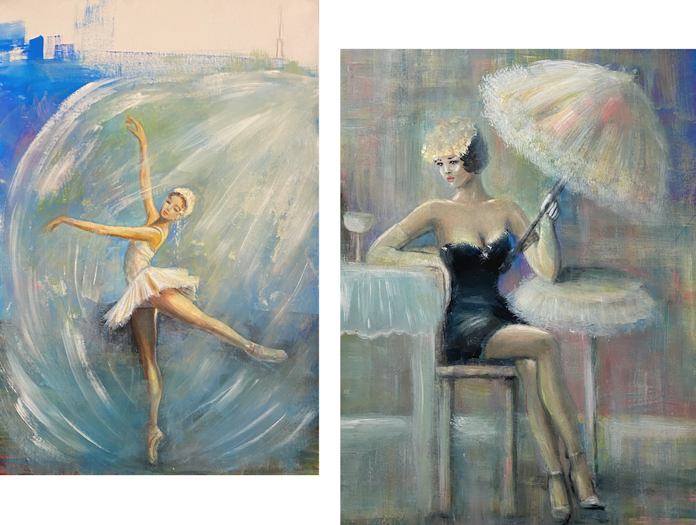 Dancing with the clouds, and A Parisian woman, by Nino Akhalkatsi. Credit to BRAMS
