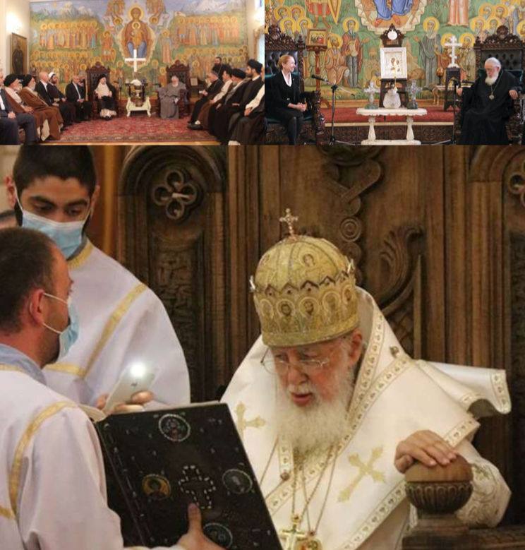 Elijah II welcomes the Iranian religious leaders at his residency, in May 2016 (L). Kelly Degnan, Ambassador of the US in Georgia, visiting Elijah II of Georgia (R). Credit to News Portal/Imedi TV/Info Postalioni/BRAMS