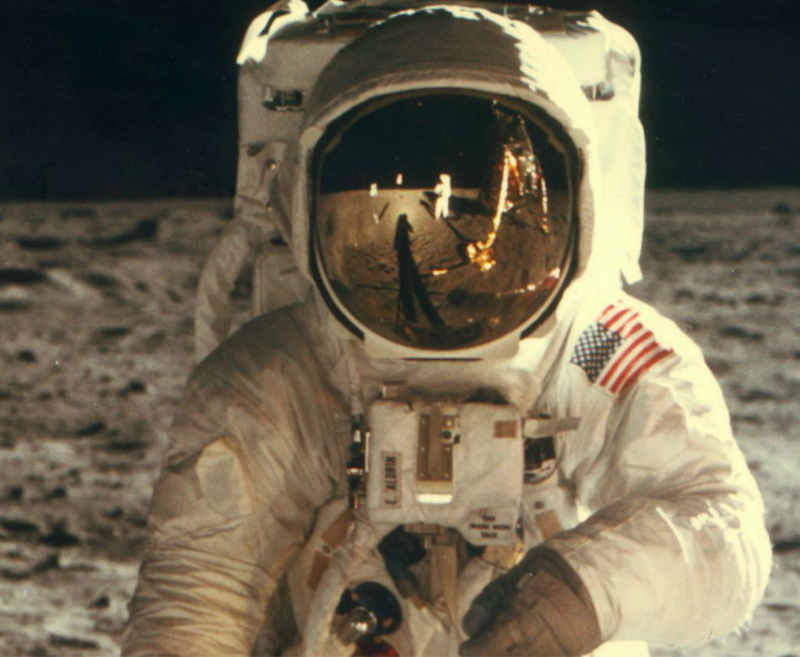 Neil Armstrong's reflection in Buzz Aldrin's helmet on the lunar surface on 20th July 1969. Credit: CNN