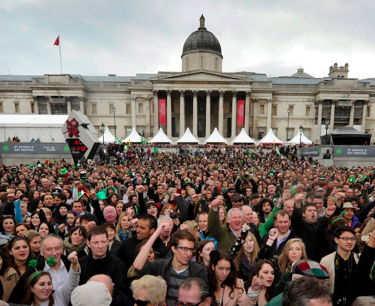 People gathered in Trafalgar Square, London for the St Patrick's Day celebrations. Credit: PA Archive/PA Images