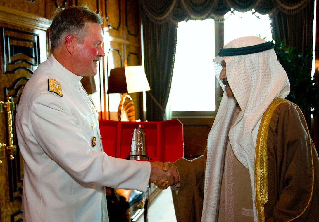 Vice Admiral Mark Fox of the US Navy (L) and Bahreini Prime Minister (R) on 18 July 2010. Credit to Aramis X. Ramirez