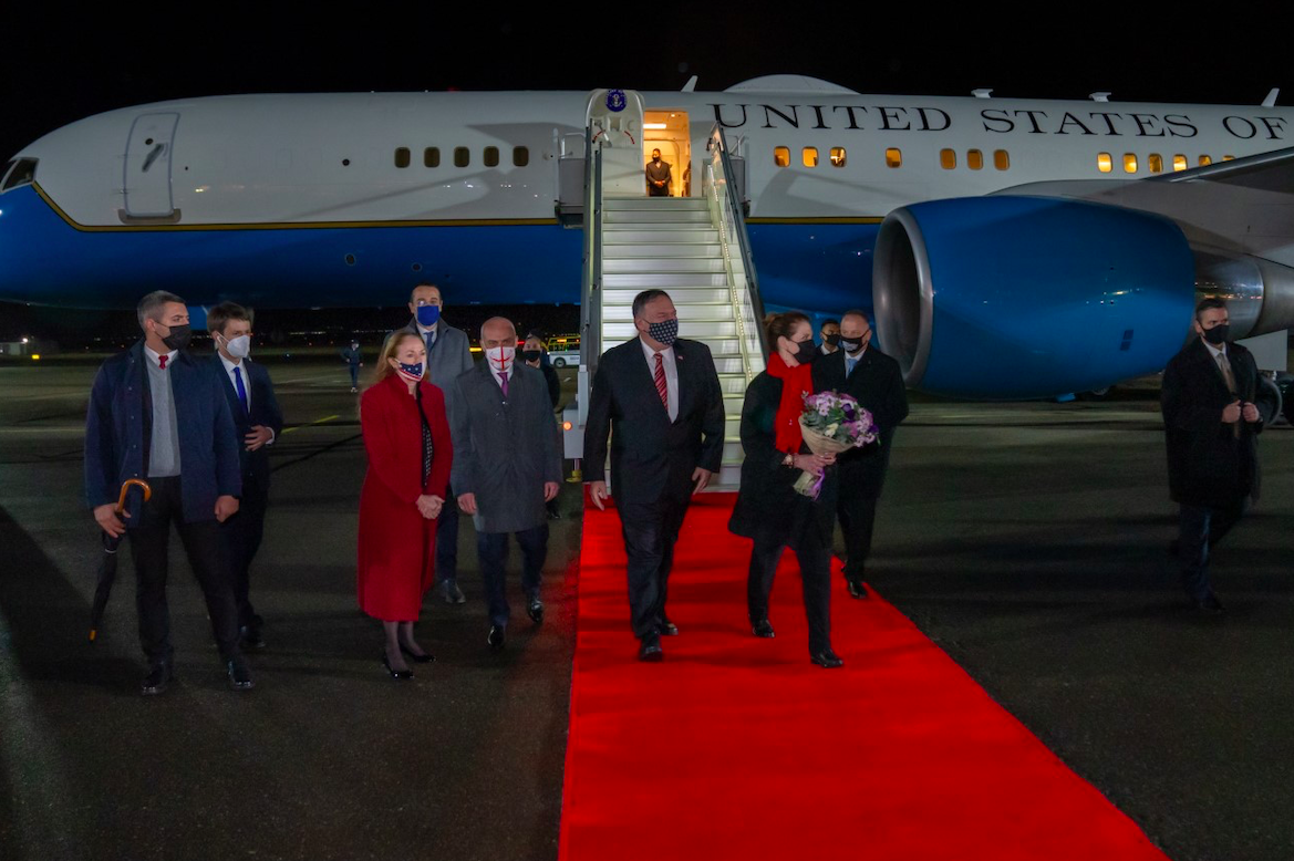 Michael and Susan Pompeo arrive at Tbilisi International Airport on 17 November 2020. Retrieved from SecPompeo Twitter