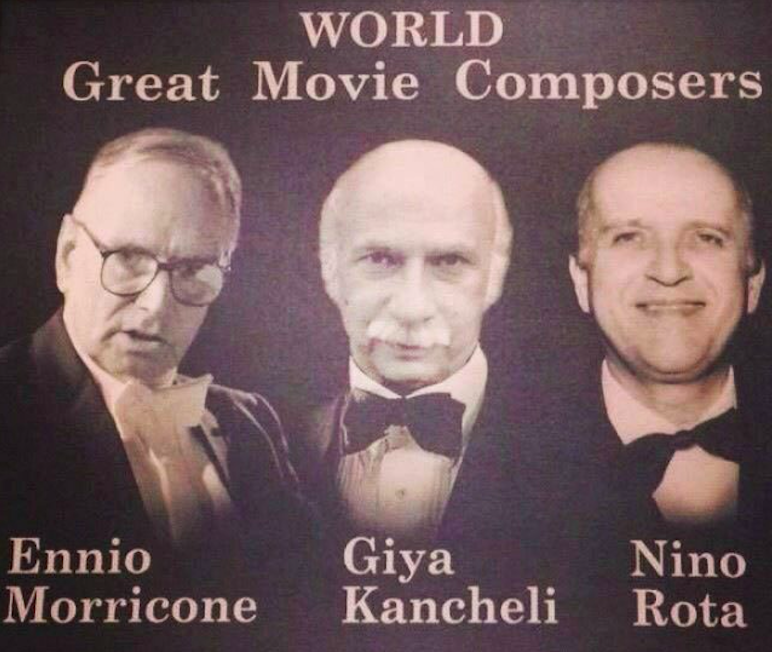 Nino Rota, Giya Kancheli, and Ennio Morricone poster. Credit: Kvira Plus Georgia