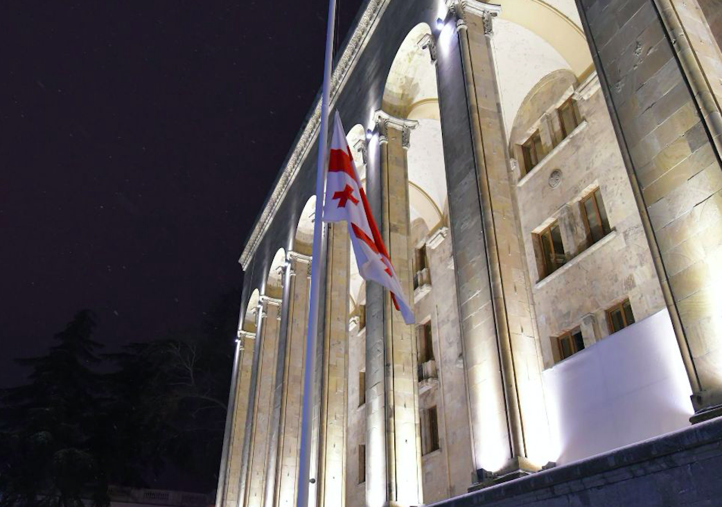 08 Parliament of Georgia half-mast on Soviet Occupation Day of Georgian 2021. Credit to 1TV