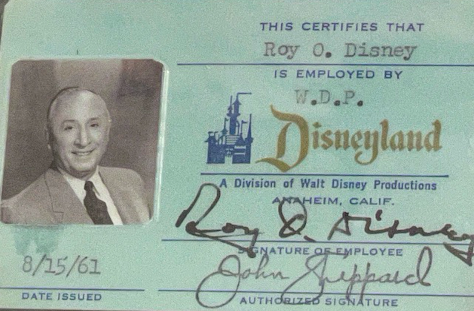 Roy O. Disney's ID card. Credit to Walt Disney Archives