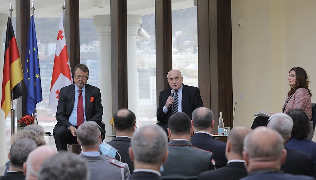 Thomas Matussek, Irakli Menagarishvili, and Tamar Tsuleiskiri. Credit to Diplomatic Institute