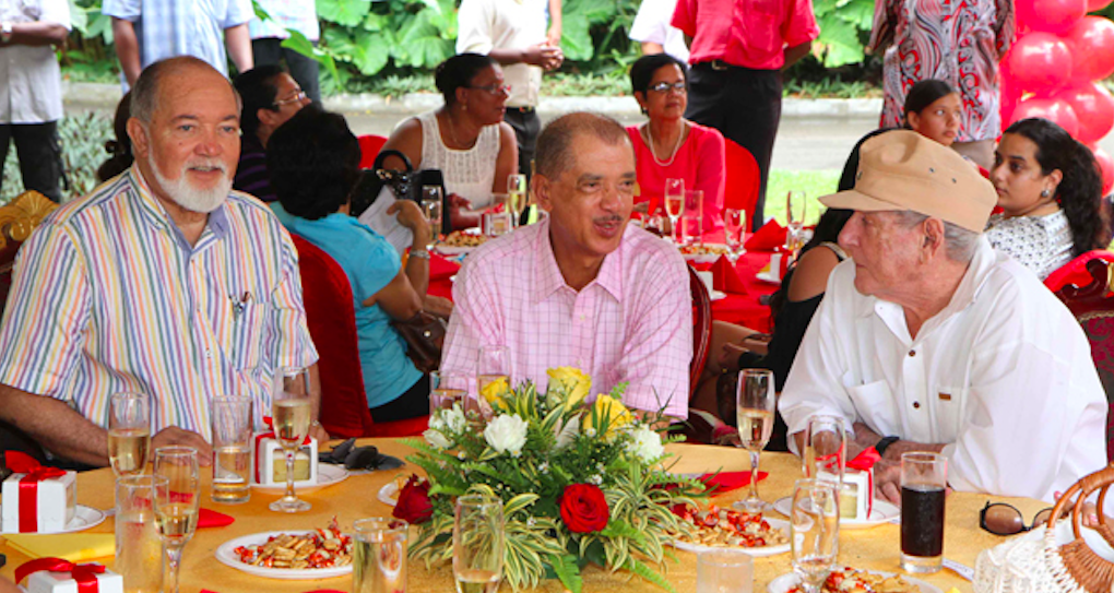 Three presidents of Seychelles – James Mancham, James Michel and France-Albert René in Victoria's State House at René's 78th birthday party (2013). Credit: Mervyn Marie/Seychelles News Agency