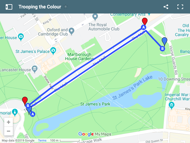 Trooping the Colour location map. Retrieved from Google Maps