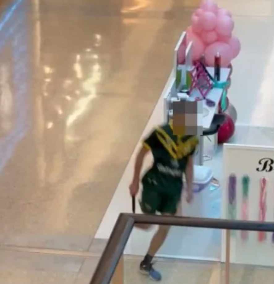Security footage showing the attacker holding a knife in the shopping mall. Credit to Metro UK